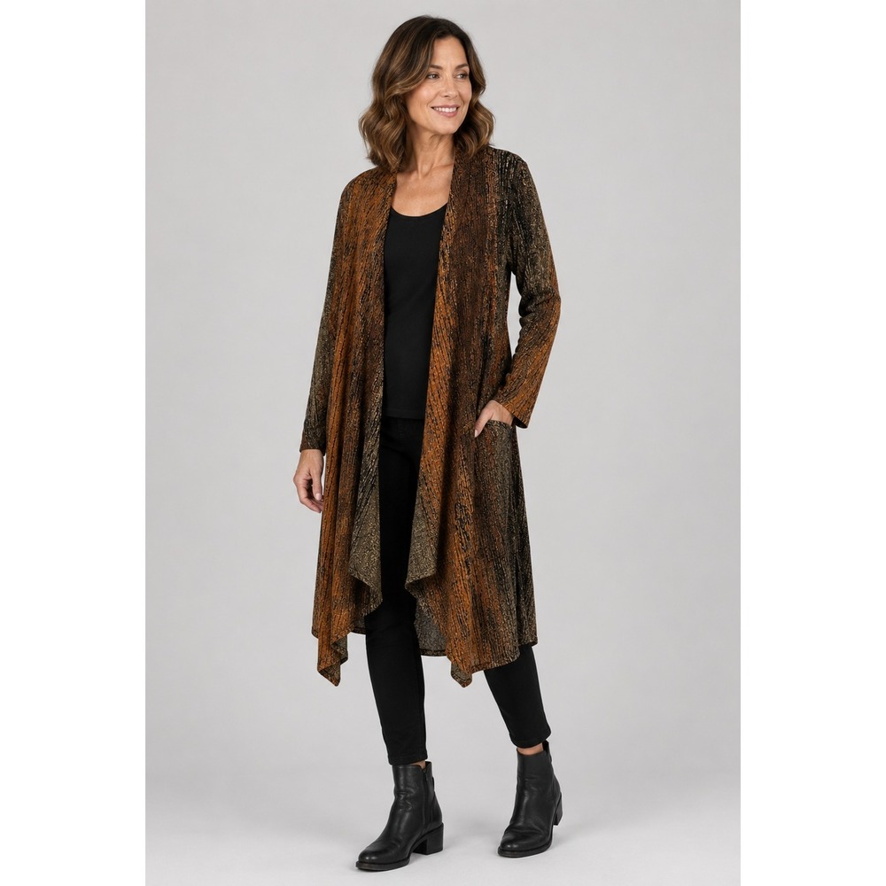 Vintage Amanda Cardigan Womens XL Orange Brown Stripe Fall Open Front Side Slits